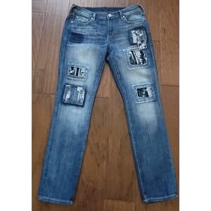 True Religion Women's Blue Cameron Slim Boyfriend Stretch Denim Jeans‎ Sz 31x29